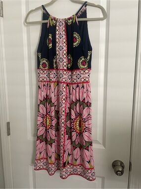 Maggie L Navy and Pink Floral Midi dress